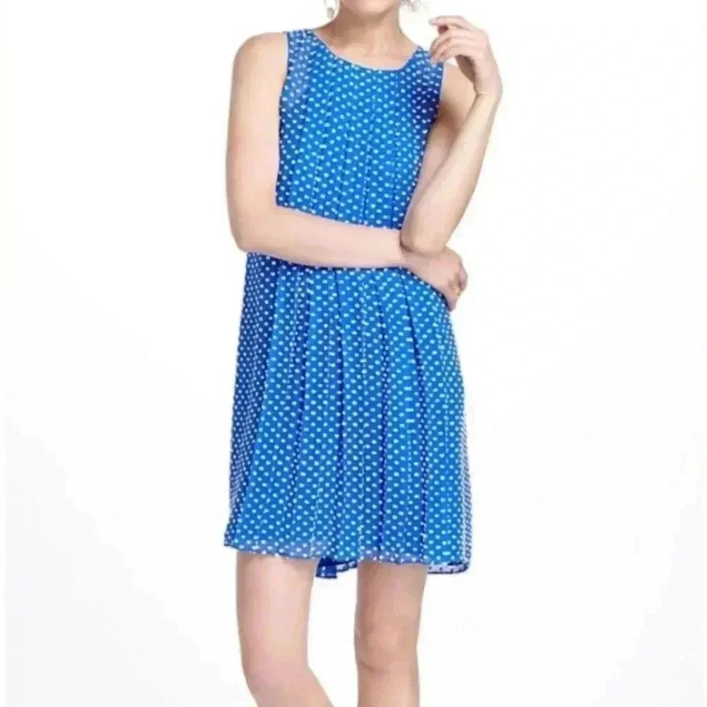 Anthropologie Sachin & Babi SILK Shift Dress Cobalt Blue White Swiss‎ Dot Size S